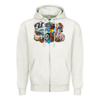 Oatmeal Heather Autism truck with farm animals Zipper Hoodie - CowGirlArtShop