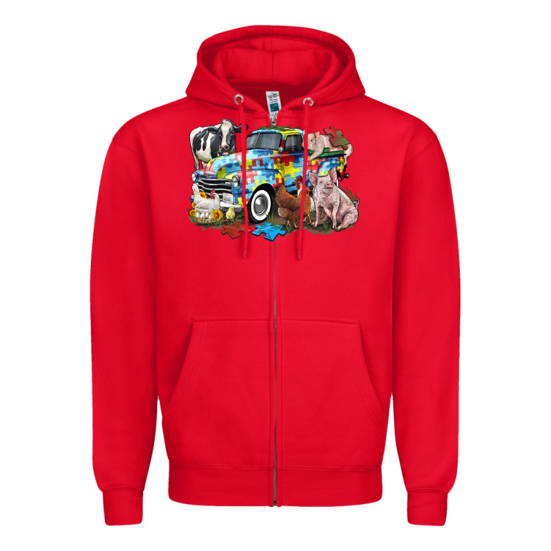 Autism Truck With Farm Animals Zipper Hoodie by CowGirlArtShop | Teevron