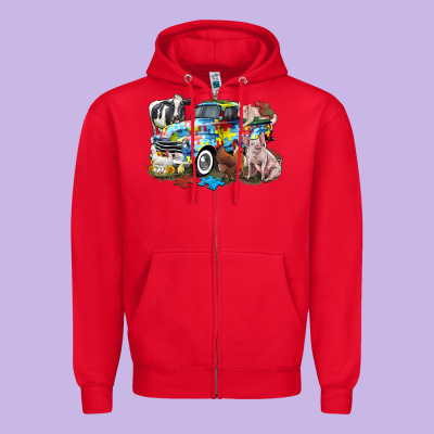Autism Truck With Farm Animals Zipper Hoodie Designed By Cowgirlartshop