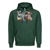 Sports Green Autism truck with farm animals Zipper Hoodie - CowGirlArtShop