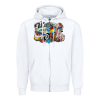 White Autism truck with farm animals Zipper Hoodie - CowGirlArtShop