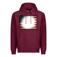 Burgundy American Flag Bleach Effect Premium Hoodie - CowCowDesign