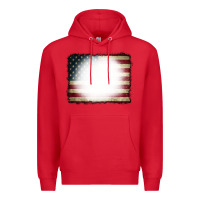 Red American Flag Bleach Effect Premium Hoodie - CowCowDesign