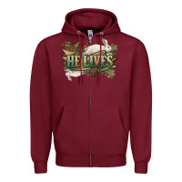Burgundy He lives Easter Day Zipper Hoodie - HowdyJamesFarm