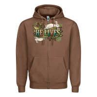 Chestnut He lives Easter Day Zipper Hoodie - HowdyJamesFarm