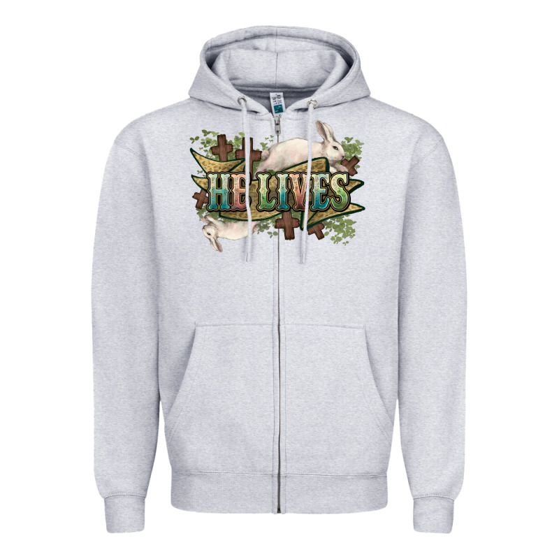 He Lives Easter Day Zipper Hoodie by HowdyJamesFarm | Teevron