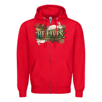 Red He lives Easter Day Zipper Hoodie - HowdyJamesFarm
