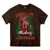 Chocolate Brown merry clucking christmas rooster Heavy Core Tee - BarkalooDesign