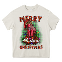 Cream merry clucking christmas rooster Heavy Core Tee - BarkalooDesign