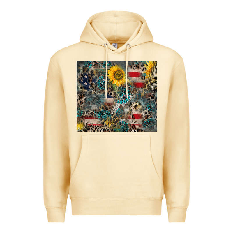 America Flag Leopard Gemstone Sunflower Premium Hoodie by CowCowDesign | Teevron