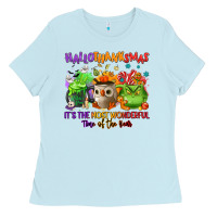Baby Blue Hallothanksmas Ladies Tee - NancyCooperArtShop