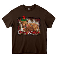 Chocolate Brown merry christmas highland cow Heavy Core Tee - BarkalooDesign