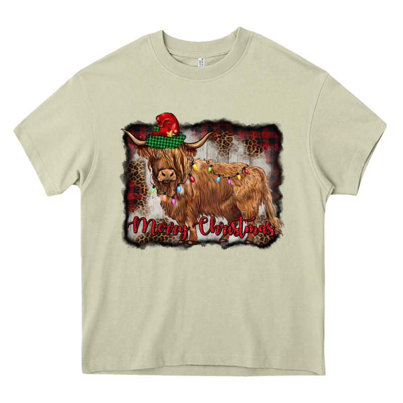 Merry Christmas Highland Cow Heavy Core Tee by BarkalooDesign | Teevron