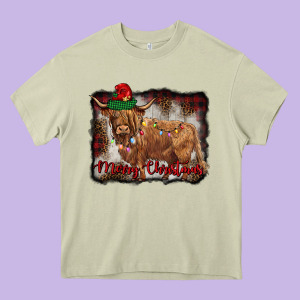 Merry Christmas Highland Cow Heavy Core Tee Designed By Barkaloodesign