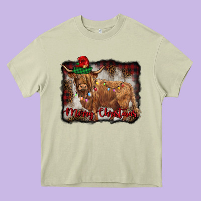Merry Christmas Highland Cow Heavy Core Tee Designed By Barkaloodesign