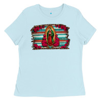 Baby Blue lady of guadalupe serape and roses Ladies Tee - Jasminsmagicworld