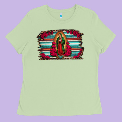 Lady Of Guadalupe Serape And Roses Ladies Tee Designed By Jasminsmagicworld