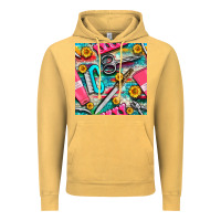 Vintage Mustard nail art tools and hand cream with serape and turquoise glitter seamle Vintage Hoodie - BundleAndBundleShop