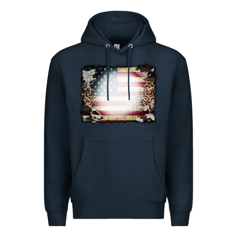 American Flag Cowhide Leopard Bleach Effect Premium Hoodie by CowCowDesign | Teevron