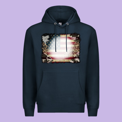 American Flag Cowhide Leopard Bleach Effect Premium Hoodie Designed By Cowcowdesign