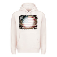 Pale Pink American Flag Cowhide Leopard Bleach Effect Premium Hoodie - CowCowDesign