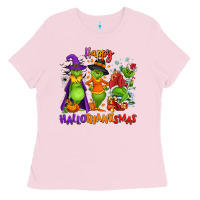 Bubblegum Pink Happy Hallothanksmas Ladies Tee - NancyCooperArtShop
