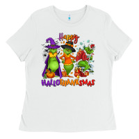 White Happy Hallothanksmas Ladies Tee - NancyCooperArtShop