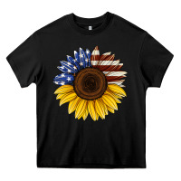 Black american flag sunflower Heavy Core Tee - Jasminsmagicworld