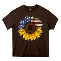 Chocolate Brown american flag sunflower Heavy Core Tee - Jasminsmagicworld