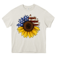 Cream american flag sunflower Heavy Core Tee - Jasminsmagicworld