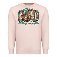 Pale Pink with god all things are possible with horse bbs Premium Sweatshirt - BundleAndBundleShop
