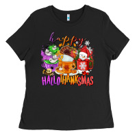 Black Happy Hallothanksmas coffee cups Ladies Tee - NancyCooperArtShop