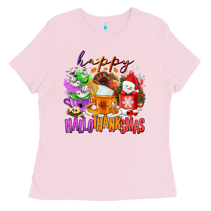 Happy Hallothanksmas Coffee Cups Ladies Tee by NancyCooperArtShop | Teevron
