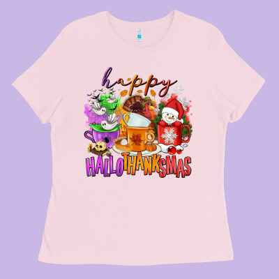 Happy Hallothanksmas Coffee Cups Ladies Tee Designed By Nancycooperartshop