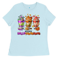 Baby Blue Happy Hallothanksmas coffee cups Ladies Tee - NancyCooperArtShop