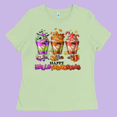 Happy Hallothanksmas Coffee Cups Ladies Tee Designed By Nancycooperartshop