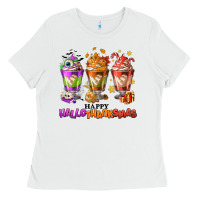 White Happy Hallothanksmas coffee cups Ladies Tee - NancyCooperArtShop