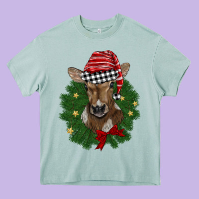 Christmas Wreath Baby Calf Heavy Core Tee Designed By Barkaloodesign