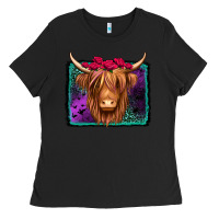 Black halloween highland cow Ladies Tee - Jasminsmagicworld