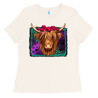 Bone halloween highland cow Ladies Tee - Jasminsmagicworld
