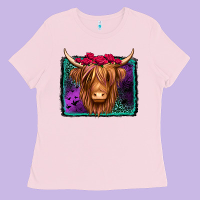 Halloween Highland Cow Ladies Tee Designed By Jasminsmagicworld