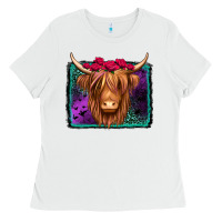 White halloween highland cow Ladies Tee - Jasminsmagicworld