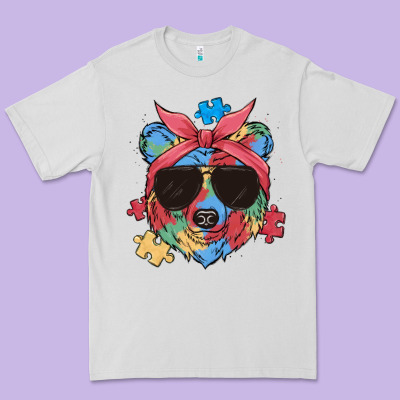 Autism Awareness Bear Premium Tee Designed By Maliassmallbusiness