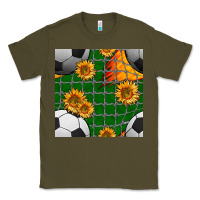 Army Green soccer balls and sunflowers with goal nets seamless pattern Classic Tee - BundleAndBundleShop