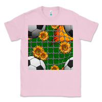 Bubblegum Pink soccer balls and sunflowers with goal nets seamless pattern Classic Tee - BundleAndBundleShop