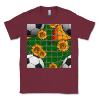 Burgundy soccer balls and sunflowers with goal nets seamless pattern Classic Tee - BundleAndBundleShop