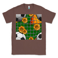 Chestnut soccer balls and sunflowers with goal nets seamless pattern Classic Tee - BundleAndBundleShop