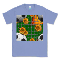 Colony Blue soccer balls and sunflowers with goal nets seamless pattern Classic Tee - BundleAndBundleShop