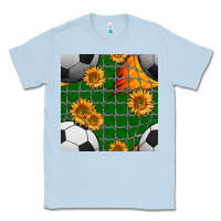 Dusty Blue soccer balls and sunflowers with goal nets seamless pattern Classic Tee - BundleAndBundleShop
