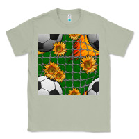 Matcha soccer balls and sunflowers with goal nets seamless pattern Classic Tee - BundleAndBundleShop